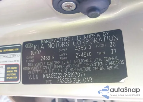 2008 Kia Optima Lx z USA, uszkodzony, nr VIN KNAGE123785197077